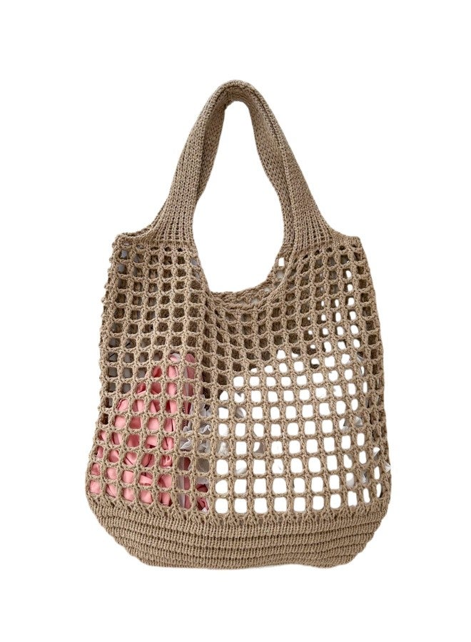 ENBEI Women's Foldable Beach Tote, Washable Lightweight Beach Bag, Large Handmade Eco-Friendly Knit Shoulder Purse for Travel/Shopping/Gifts, Durable Handwoven Reusable Grocery Bag - Image 1